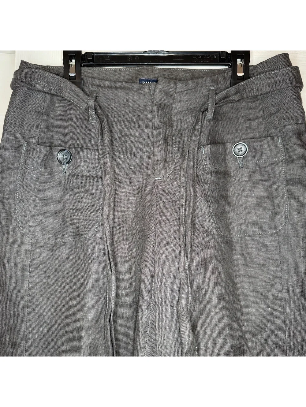 Banana Republic Dark Gray Wide Leg Cuffed Belted Linen Pants Womens Sz 0